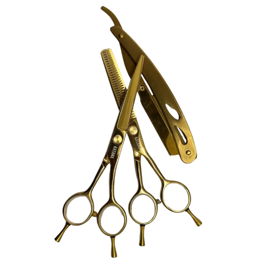 Kit de Tijeras Katana + Navaja Gold Style 5.5" FMA-05