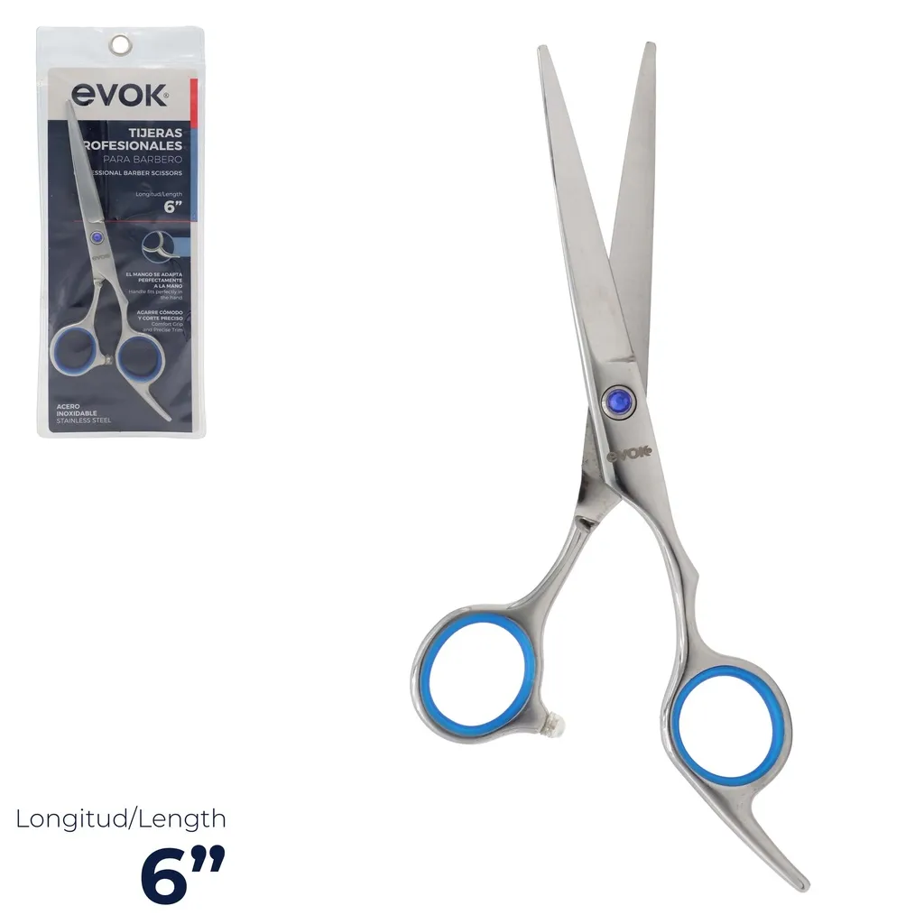 Tijera De Corte De 6" Plateada/Celeste EV-HS-405