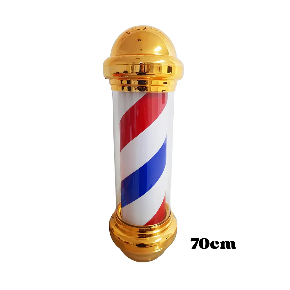 Poste de Barberia Dorado con diseño Rojo Blanco Azul 70cm