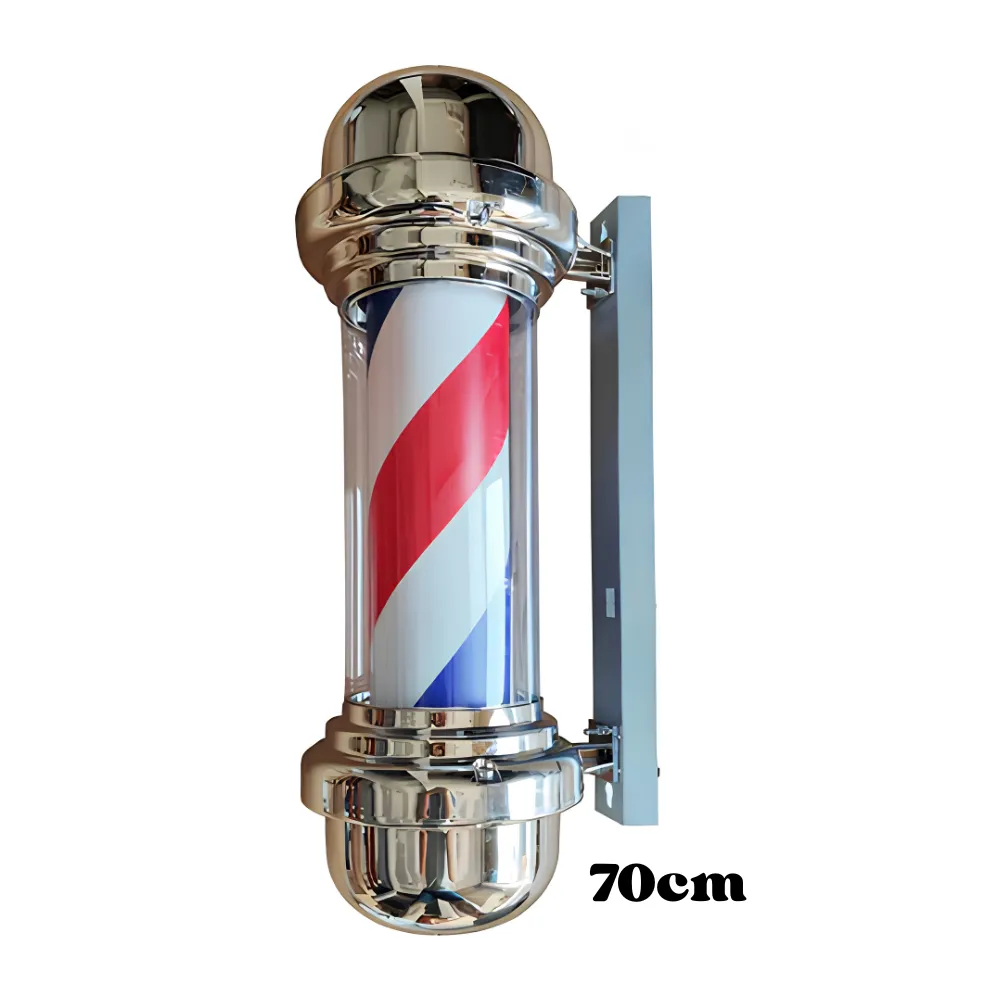 Poste de Barberia Plateado con diseño Rojo Blanco Azul 70cm