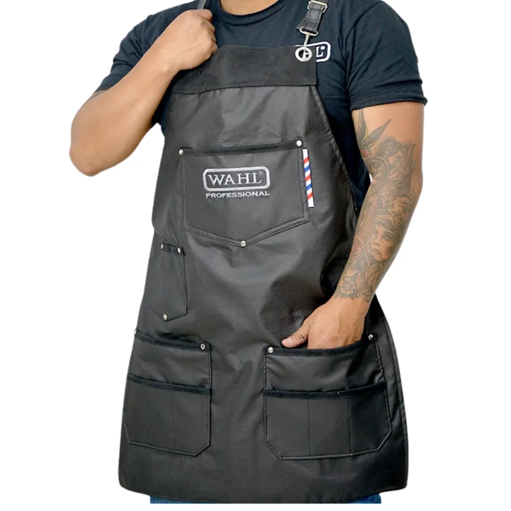 Delantal de Barbero Negro Brillante WAHL Imitación Cuero