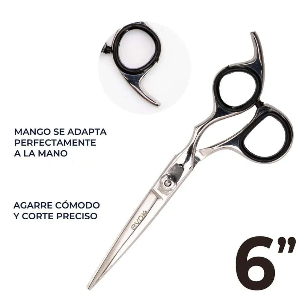 Tijera De Corte De 6" Plateada con aros Negros Evok ev-hs-1u