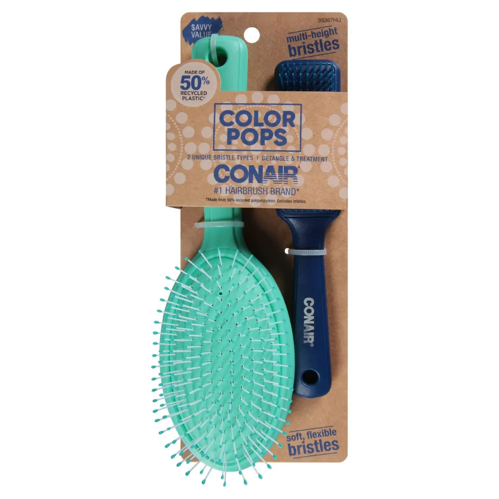 Cepillo CONAIR Color Pops 2pcs Detangle Brush Set Azul Cuadrado y Menta Redondo